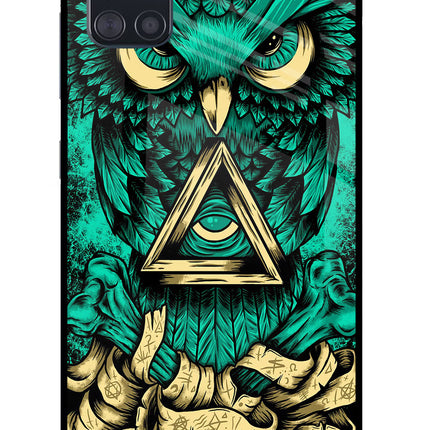 Green Owl Samsung A51 Glass Case Back Cover by Casekaro