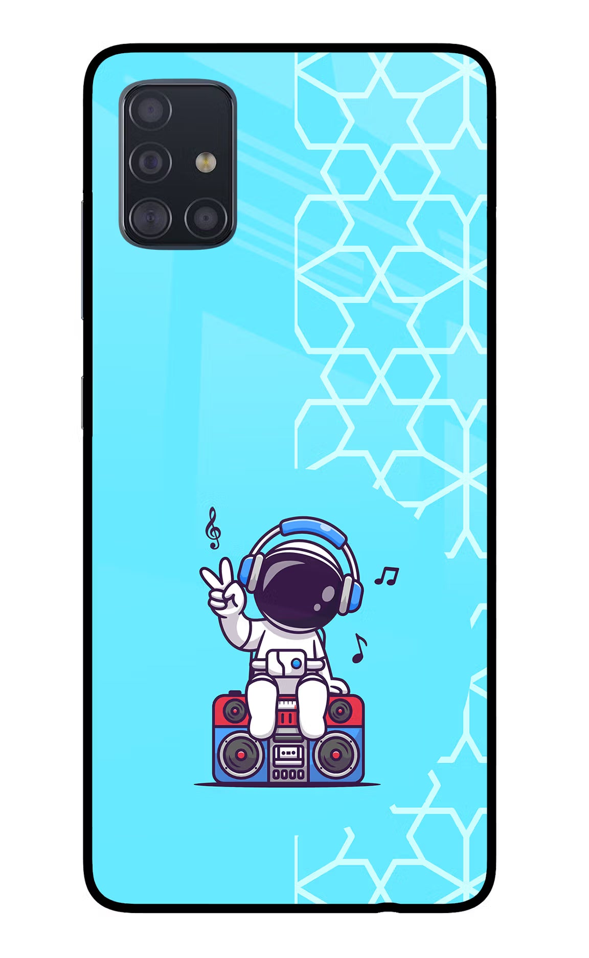 Cute Astronaut Chilling Samsung A51 Glass Case Back Cover by Casekaro