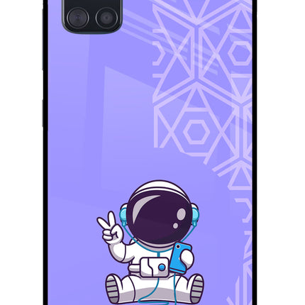 Cute Astronaut Chilling Samsung A51 Glass Case Back Cover by Casekaro