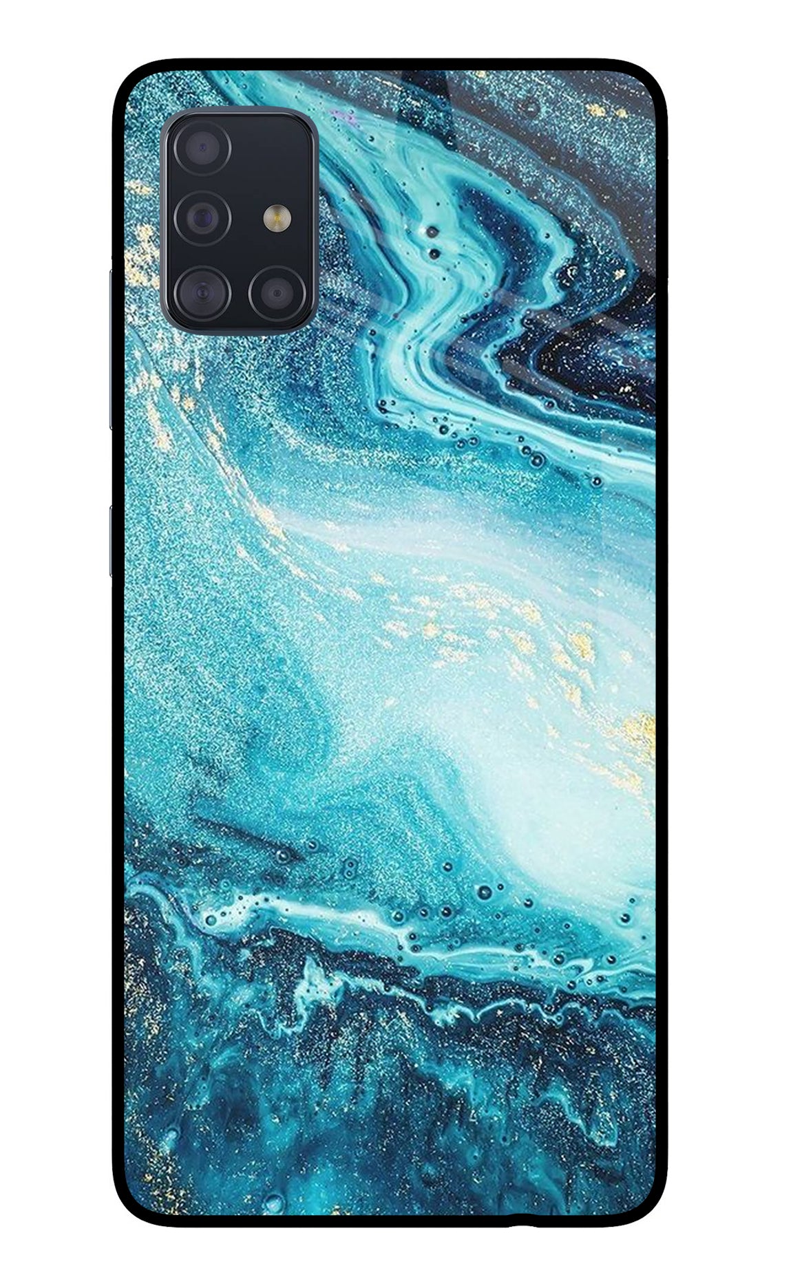 Blue Glitter Marble Samsung A51 Glass Case