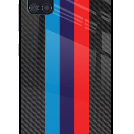 BMW Stripes Pattern Samsung A51 Glass Case Back Cover by Casekaro