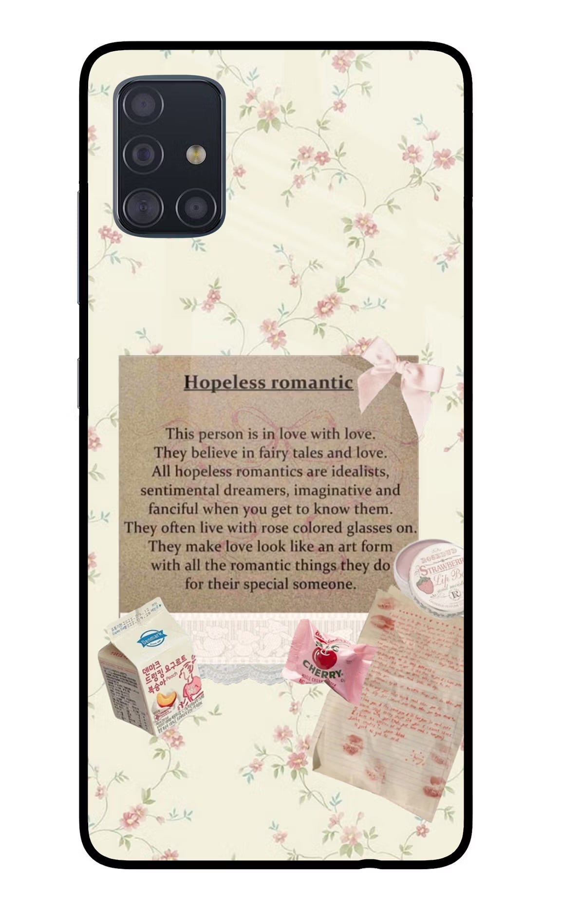 Hopeless Romantic Samsung A51 Glass Case Back Cover by Casekaro