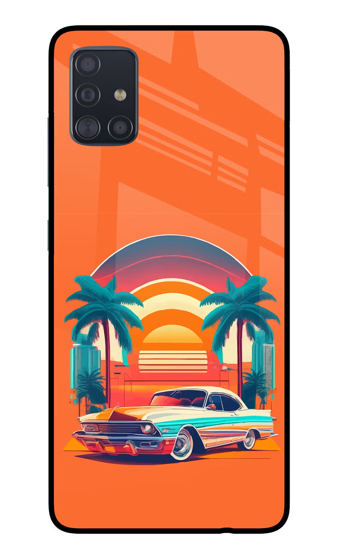 Palm Drive 80s Samsung A51 Glass Case Back Cover by Casekaro