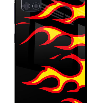 Side Sweep Flames Samsung A51 Glass Case Back Cover by Casekaro