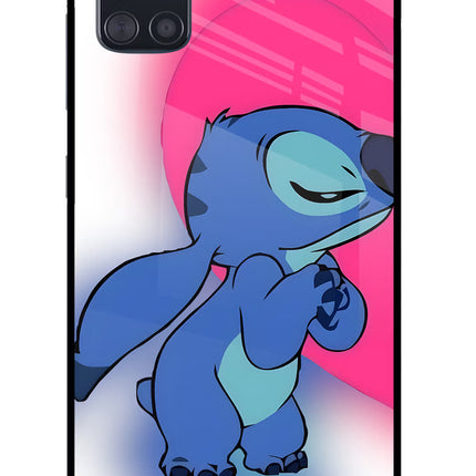 Stitch Hug Samsung A51 Glass Case Back Cover by Casekaro