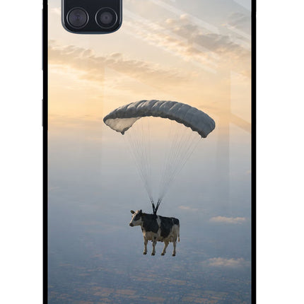 Skydiving Cow Samsung A51 Glass Case