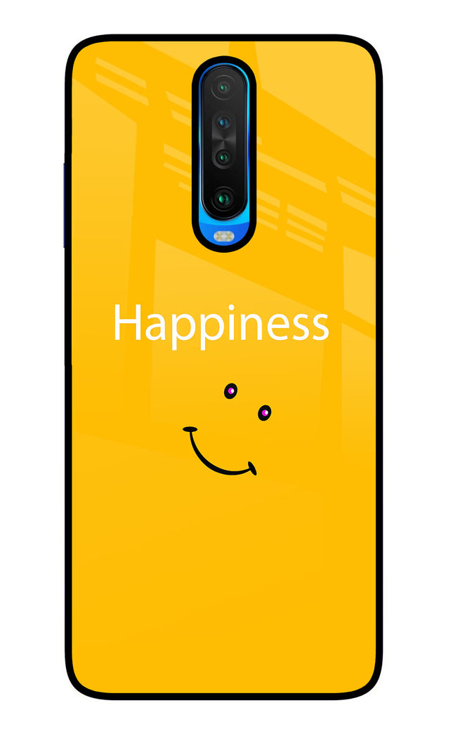 Happiness With Smiley Poco X2 Glass Case Back Cover by Casekaro