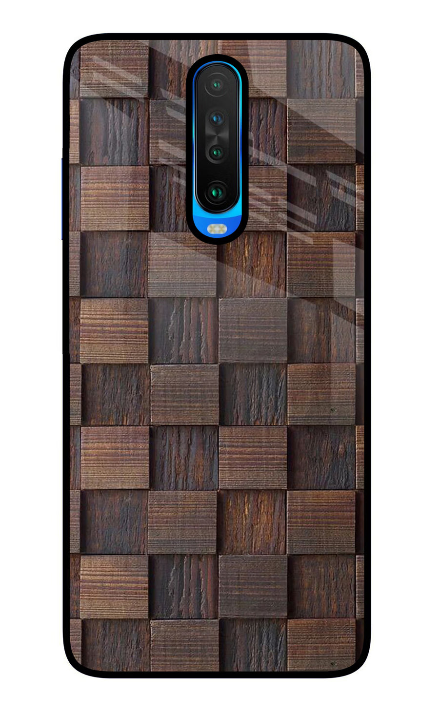 Wooden Cube Design Poco X2 Back Cover, Glass case