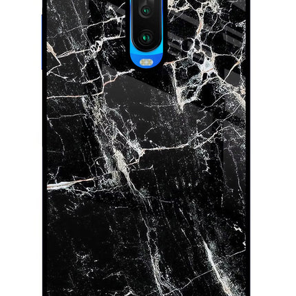 Black Marble Texture Poco X2 Glass Case Back Cover by Casekaro