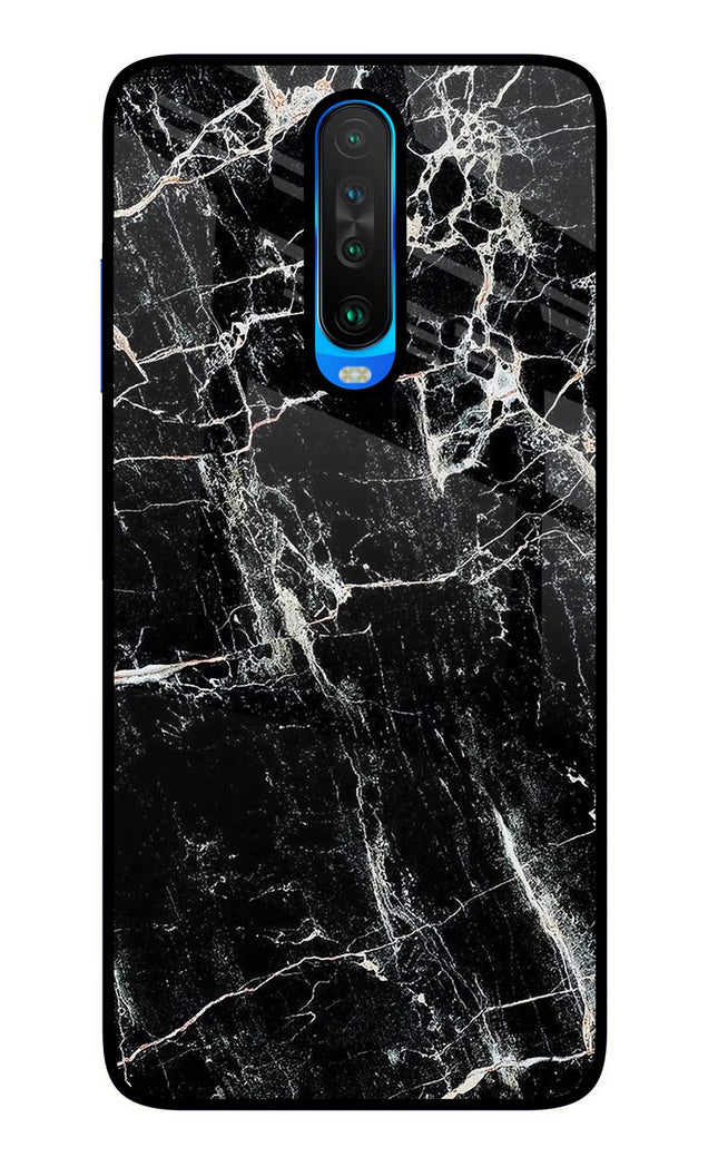 Black Marble Texture Poco X2 Glass Case Back Cover by Casekaro