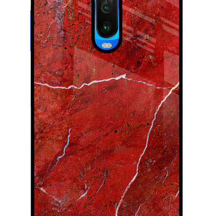 Red Marble Design Poco X2 Glass Case Back Cover by Casekaro