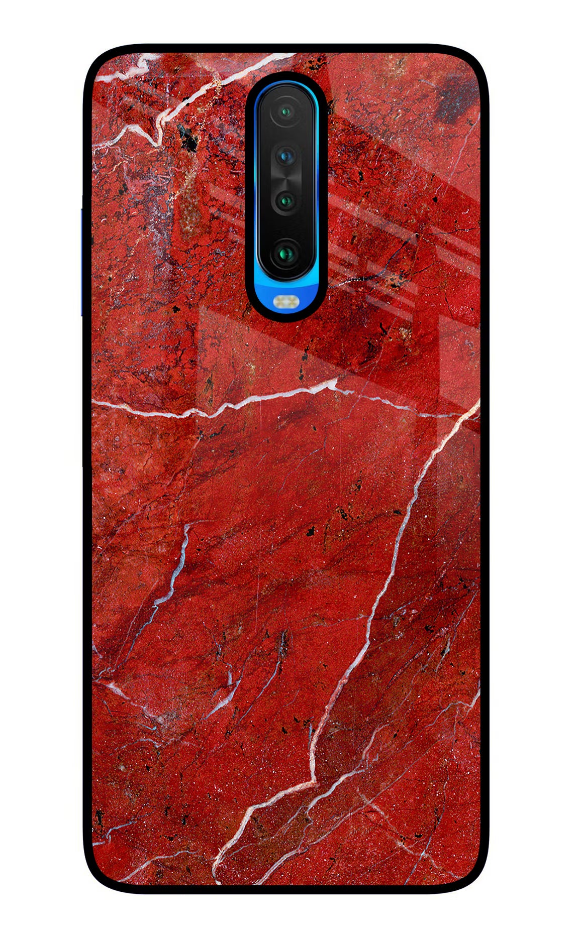 Red Marble Design Poco X2 Glass Case Back Cover by Casekaro