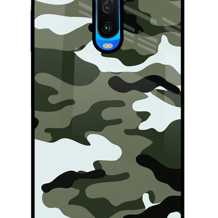 Camouflage Poco X2 Glass Case Back Cover by Casekaro