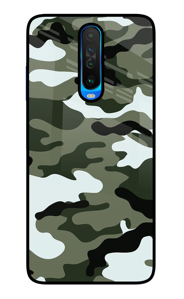 Camouflage Poco X2 Glass Case Back Cover by Casekaro