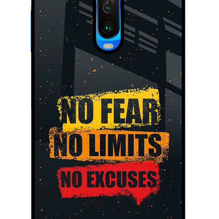 No Fear No Limits No Excuse Poco X2 Glass Case Back Cover by Casekaro