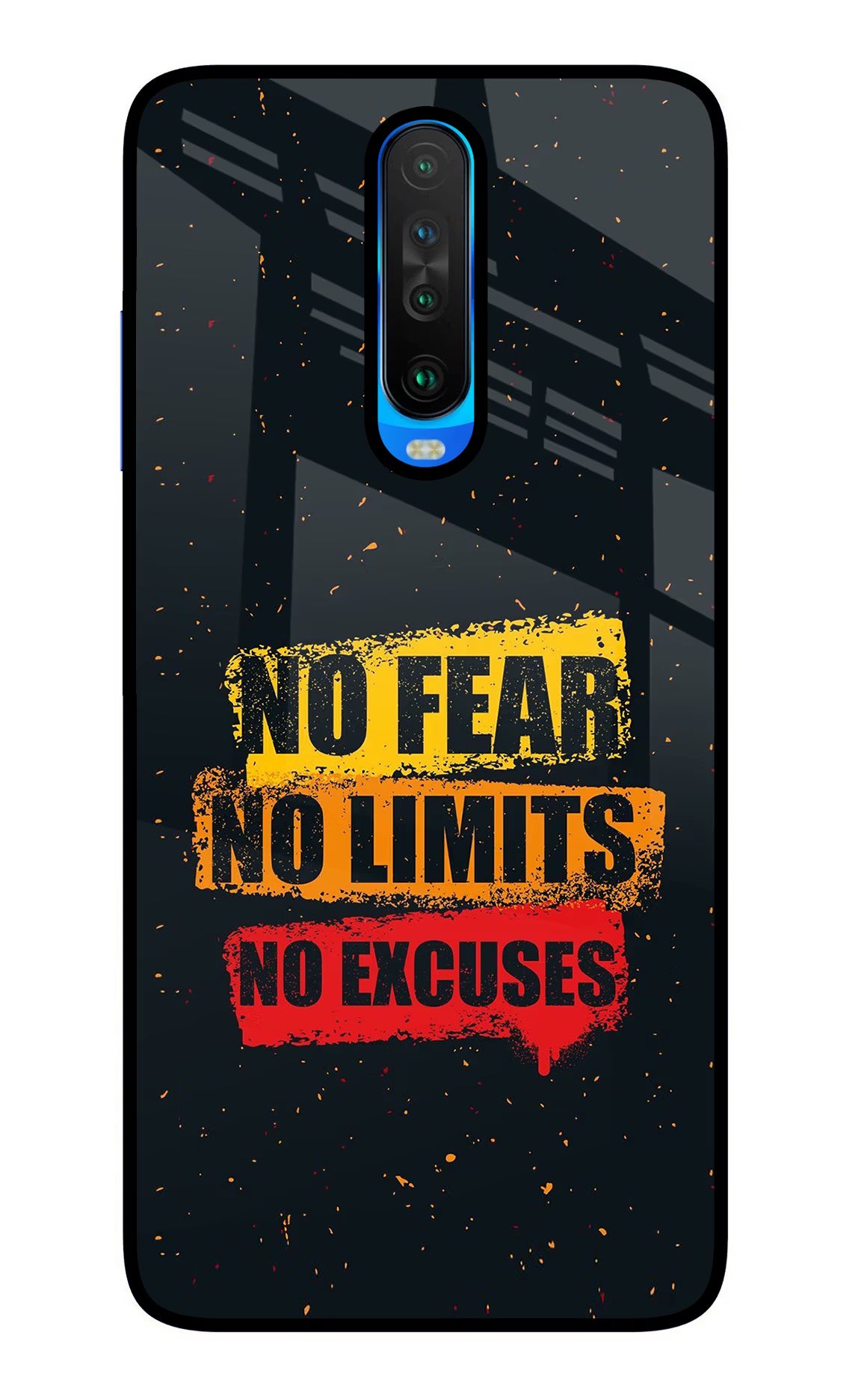 No Fear No Limits No Excuse Poco X2 Glass Case Back Cover by Casekaro