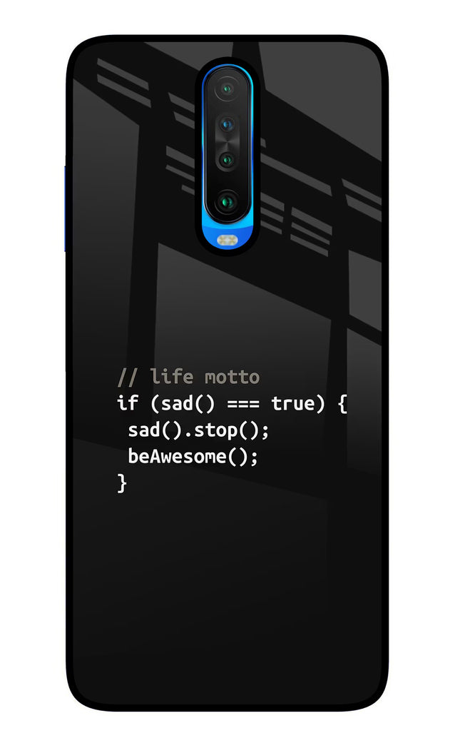 Life Motto Code Poco X2 Glass Case Back Cover by Casekaro
