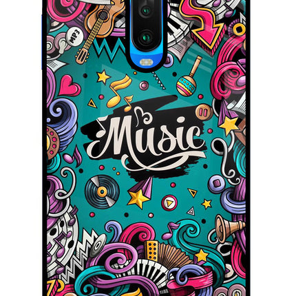 Music Graffiti Poco X2 Glass Case Back Cover by Casekaro