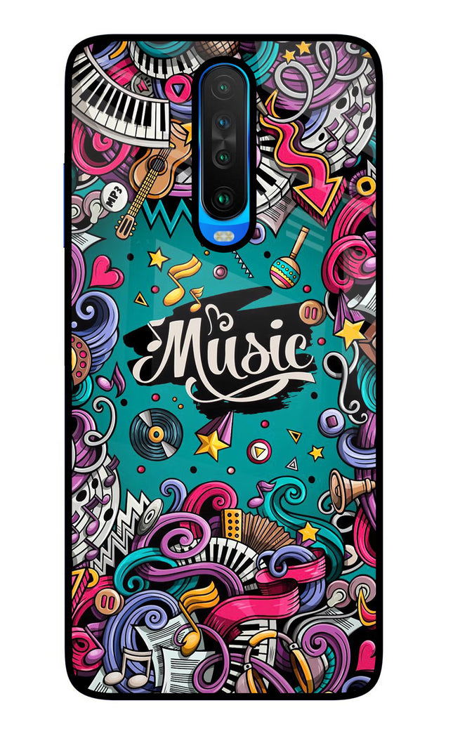 Music Graffiti Poco X2 Glass Case Back Cover by Casekaro