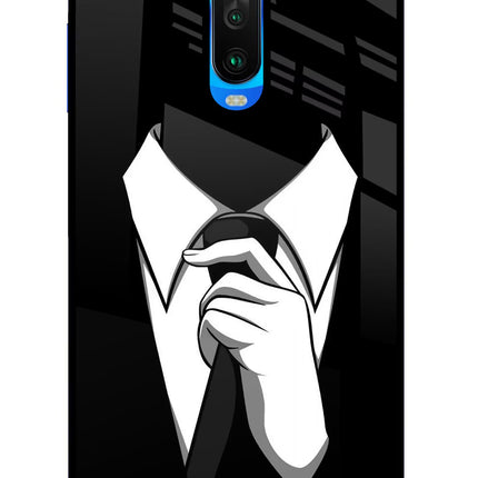 Black Tie Poco X2 Glass Case Back Cover by Casekaro