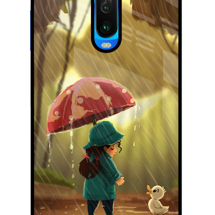 Rainy Day Poco X2 Glass Case Back Cover by Casekaro
