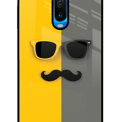 Sunglasses with Mustache Poco X2 Glass Case Back Cover by Casekaro