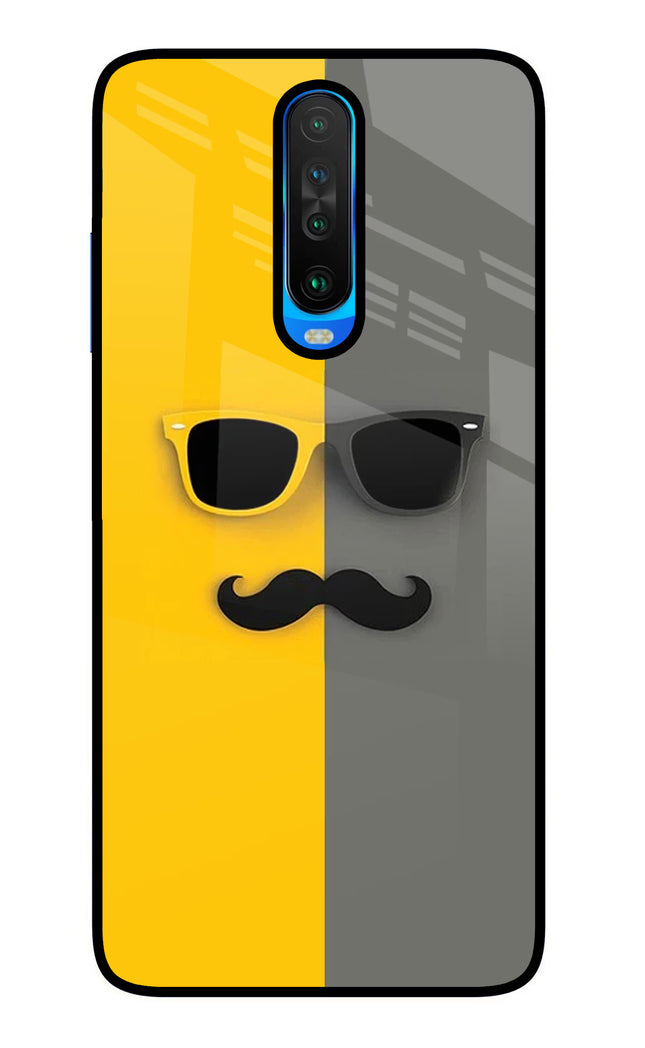 Sunglasses with Mustache Poco X2 Glass Case Back Cover by Casekaro