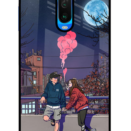 Chilling Couple Poco X2 Glass Case Back Cover by Casekaro