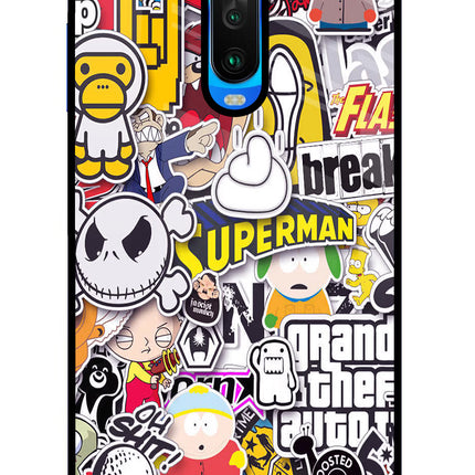 Sticker Bomb Poco X2 Glass Case Back Cover by Casekaro