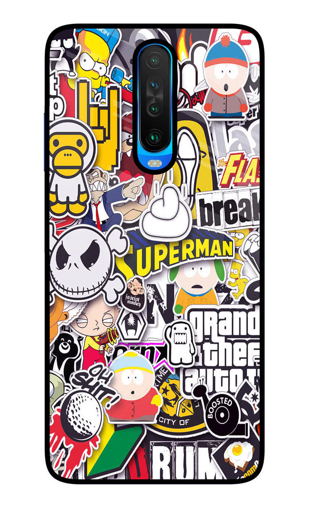 Sticker Bomb Poco X2 Glass Case Back Cover by Casekaro