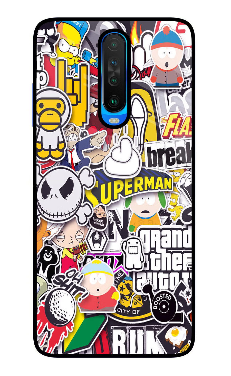 Sticker Bomb Poco X2 Back Cover, Glass case
