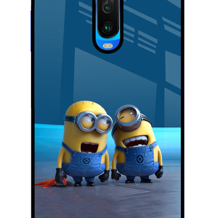 Minion Laughing Poco X2 Glass Case Back Cover by Casekaro