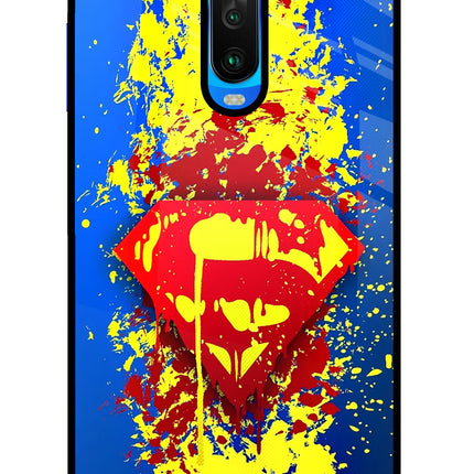 Superman logo Poco X2 Glass Case Back Cover by Casekaro