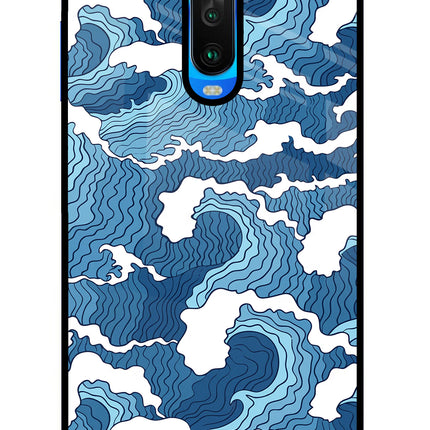Blue Waves Poco X2 Glass Case Back Cover by Casekaro