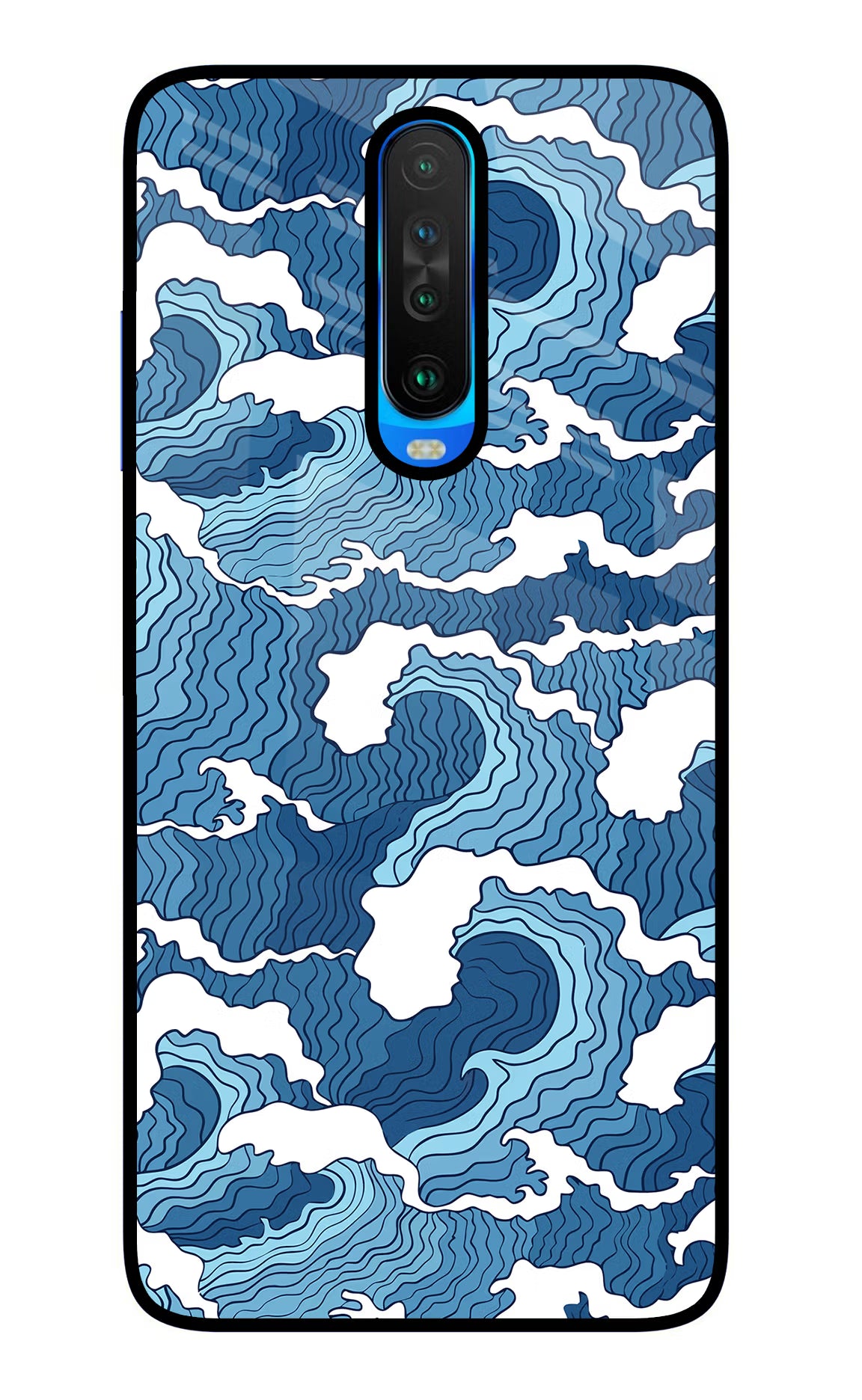 Blue Waves Poco X2 Glass Case Back Cover by Casekaro