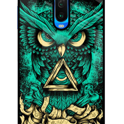 Green Owl Poco X2 Glass Case Back Cover by Casekaro