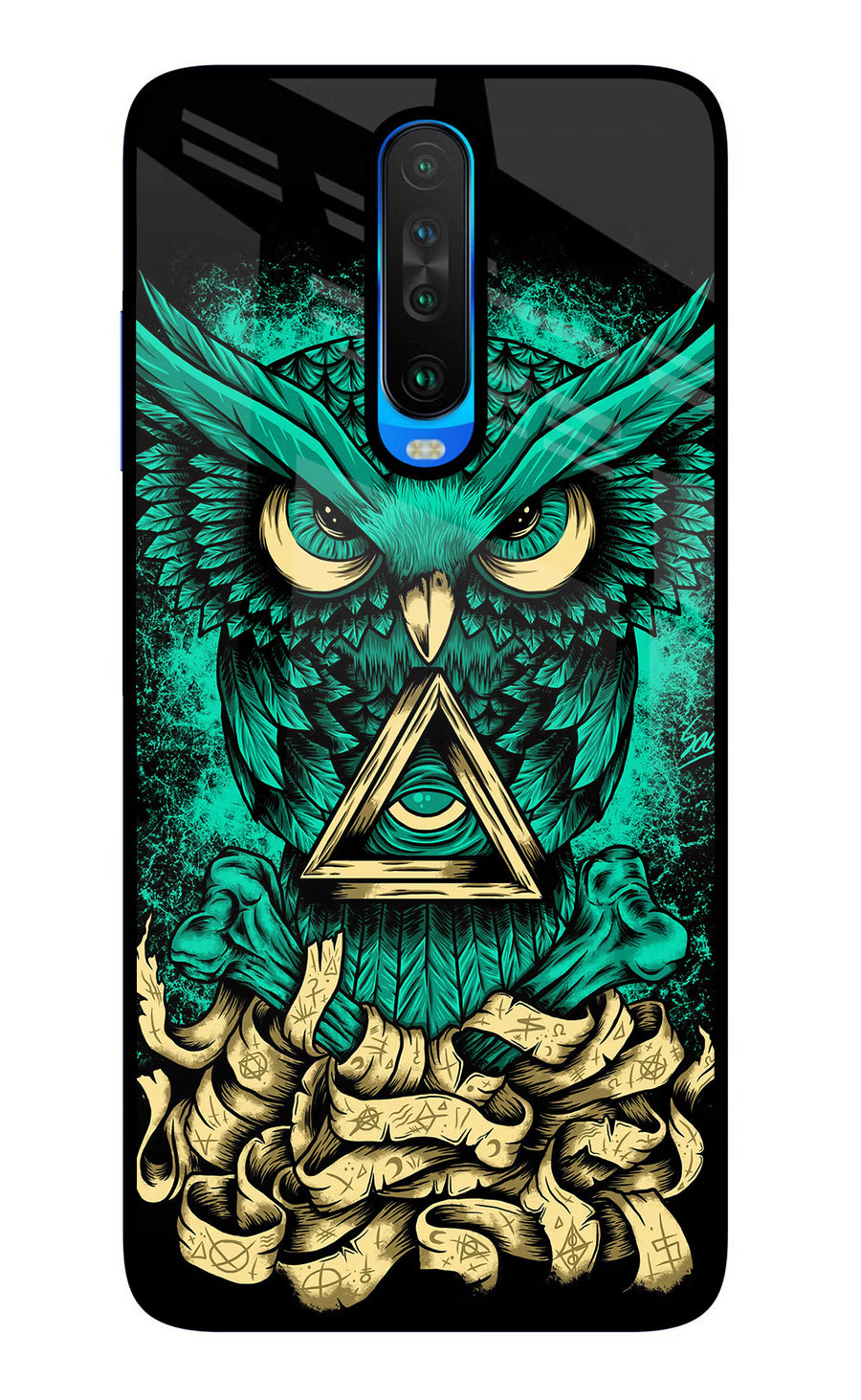 Green Owl Poco X2 Back Cover, Glass case