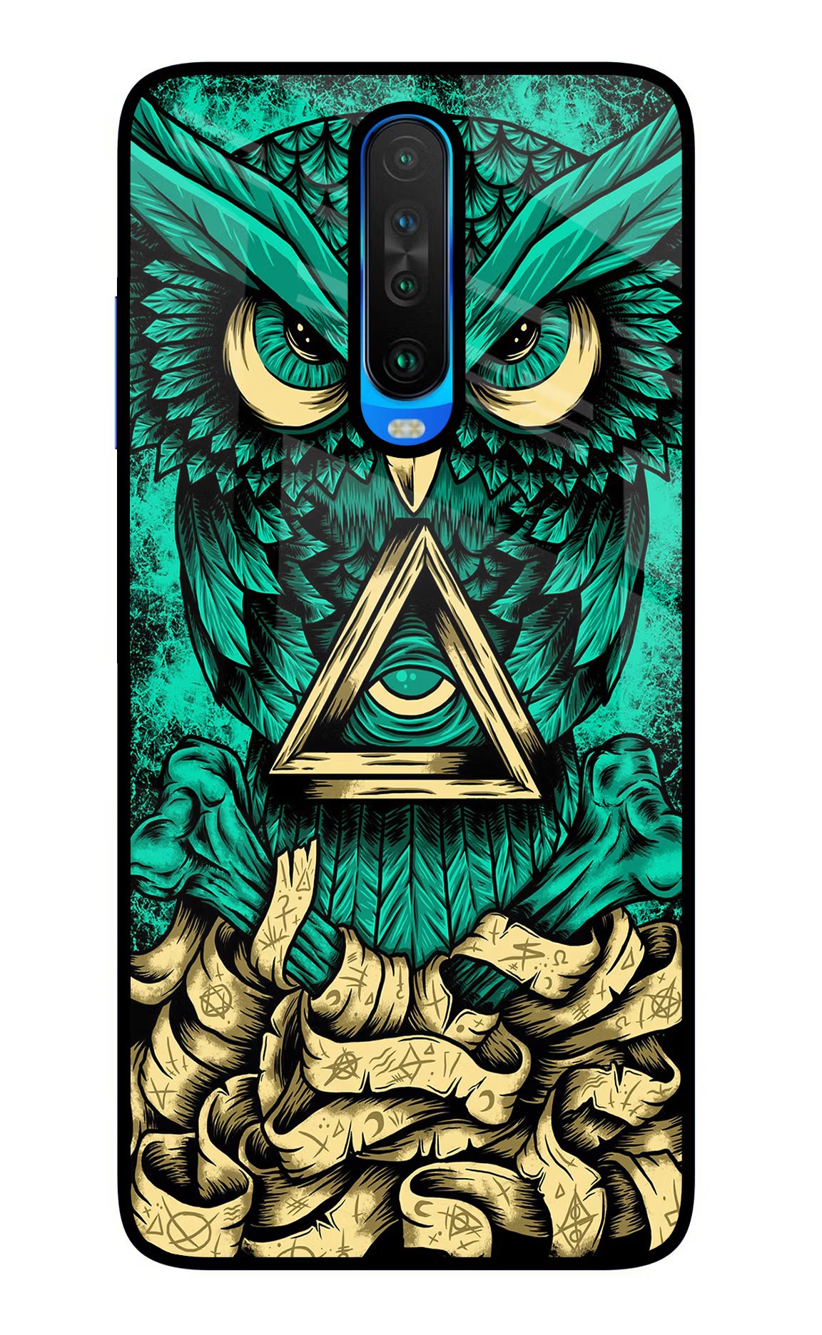 Green Owl Poco X2 Glass Case Back Cover by Casekaro