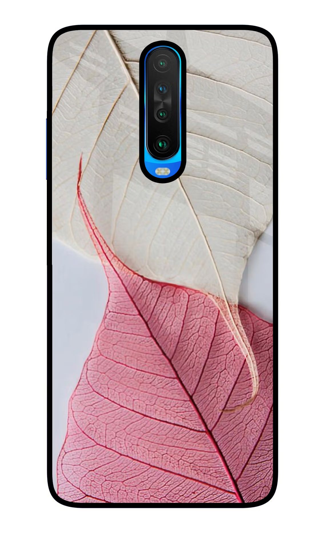 White Pink Leaf Poco X2 Glass Case Back Cover by Casekaro