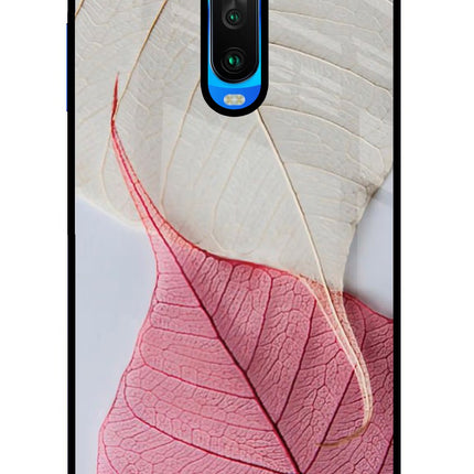 White Pink Leaf Poco X2 Glass Case