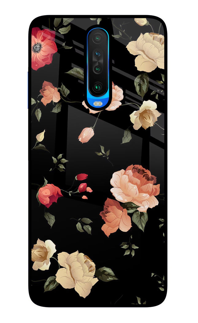 Flowers Poco X2 Glass Case Back Cover by Casekaro