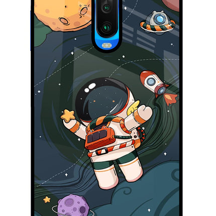 Cartoon Astronaut Poco X2 Glass Case Back Cover by Casekaro