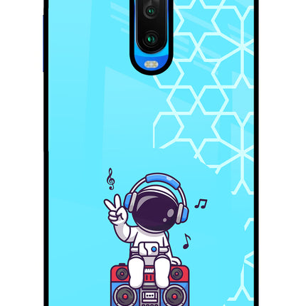 Cute Astronaut Chilling Poco X2 Glass Case Back Cover by Casekaro