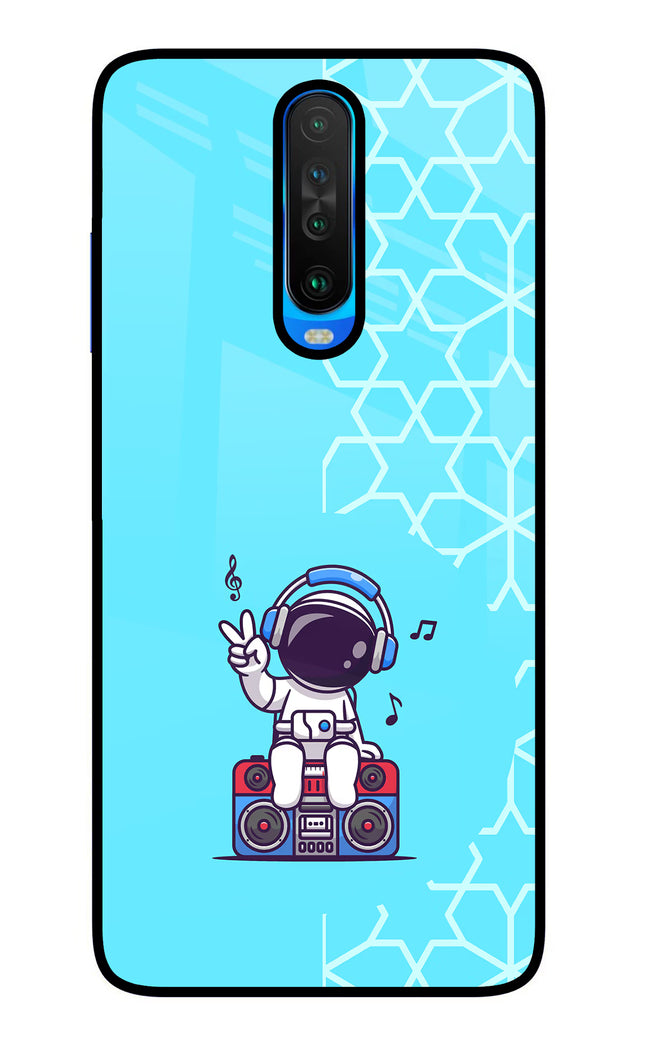 Cute Astronaut Chilling Poco X2 Glass Case Back Cover by Casekaro