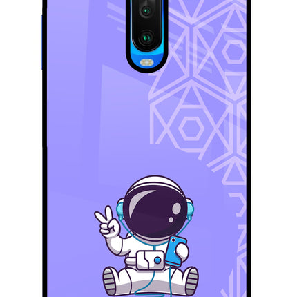 Cute Astronaut Chilling Poco X2 Glass Case Back Cover by Casekaro