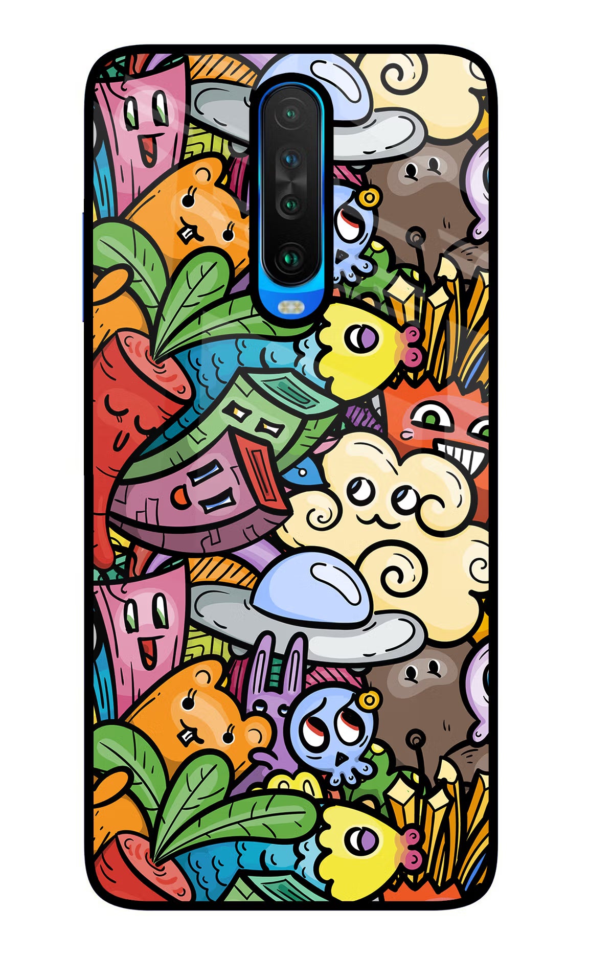 Veggie Doodle Poco X2 Glass Case Back Cover by Casekaro