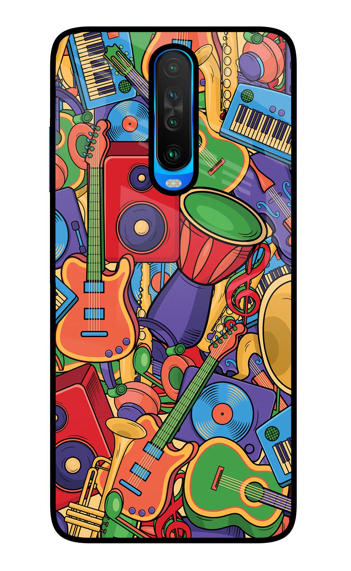 Music Instrument Doodle Poco X2 Glass Case Back Cover by Casekaro