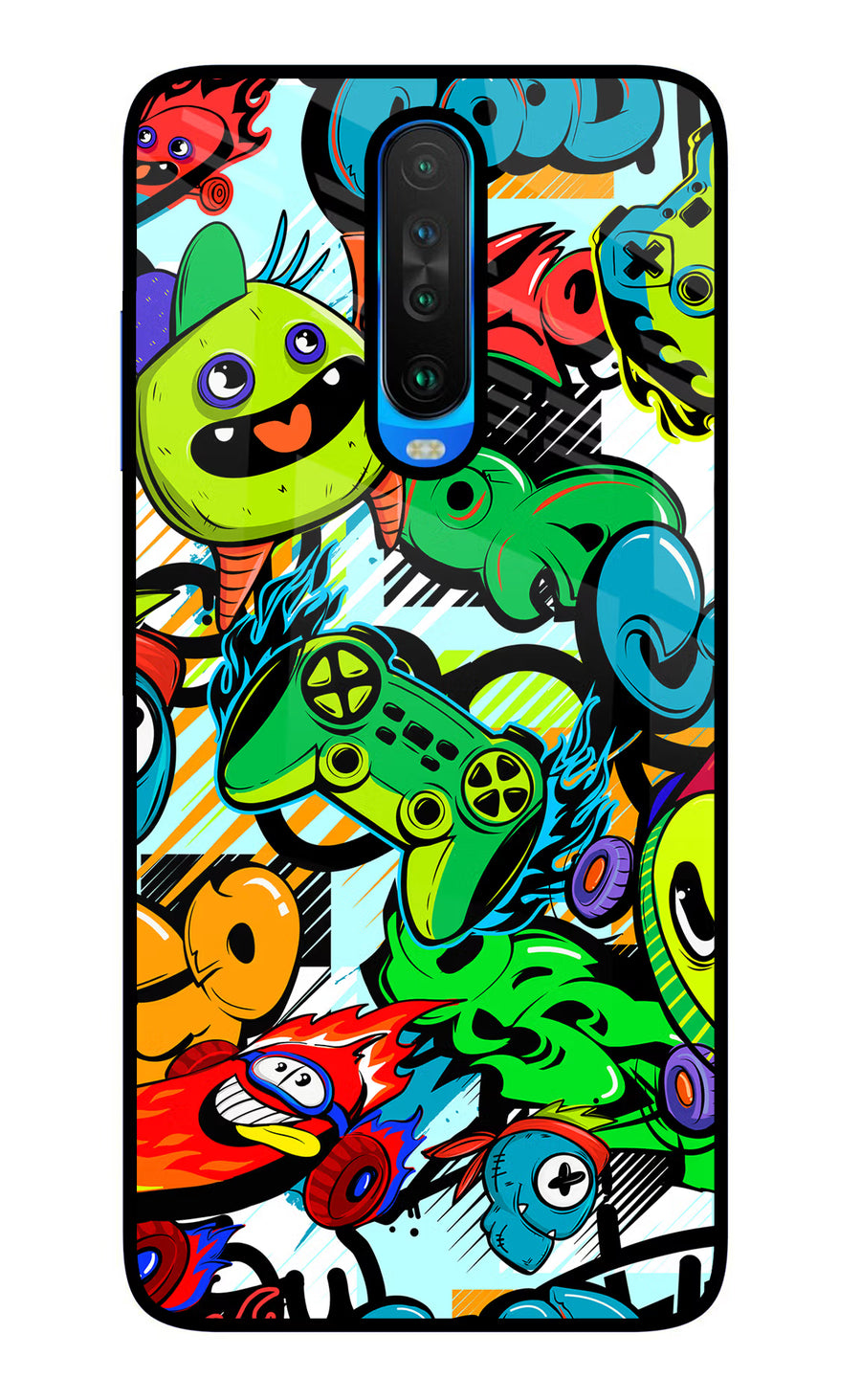 Game Doodle Poco X2 Back Cover, Glass case
