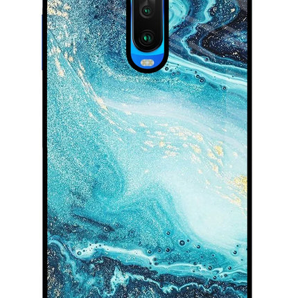 Blue Glitter Marble Poco X2 Glass Case