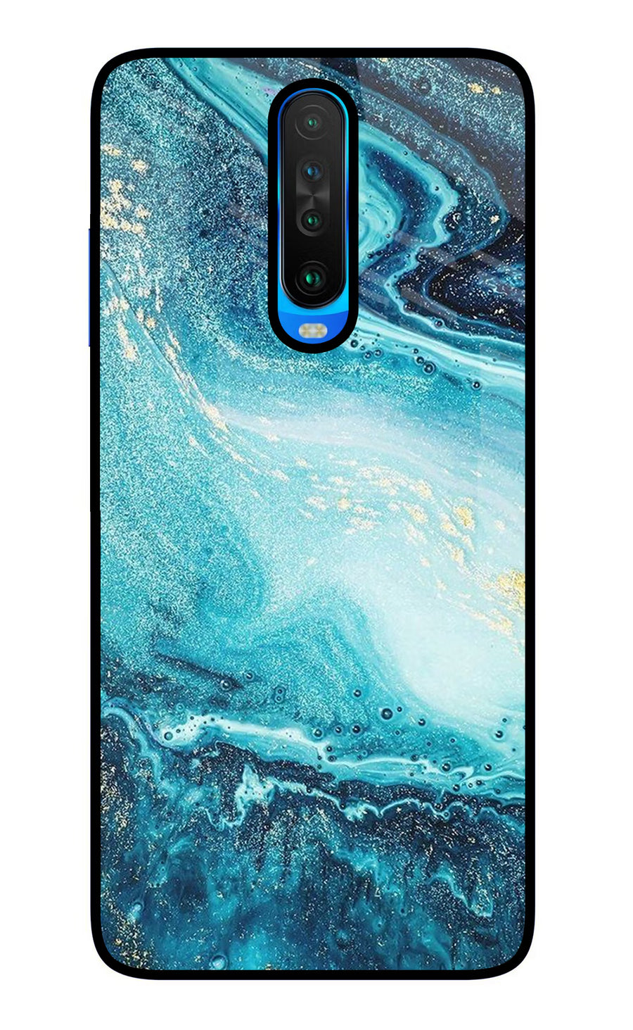 Blue Glitter Marble Poco X2 Back Cover, Glass case